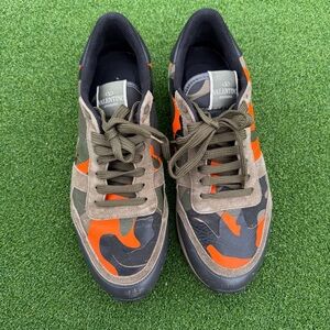 Valentino Garavani Men's Orange and Green Camouflage Sneakers